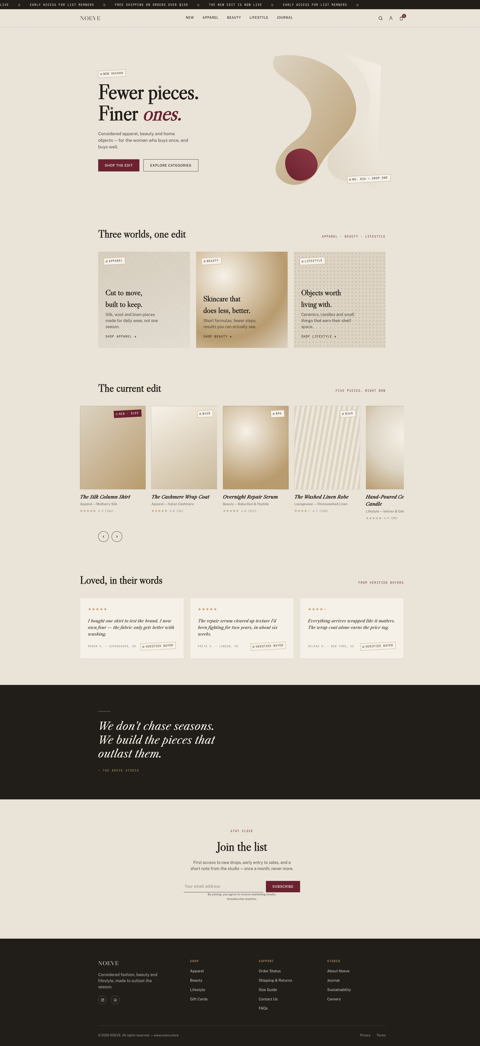 Noeve Store homepage screenshot
